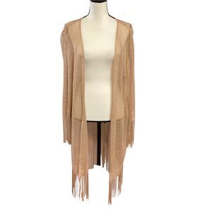 S.L. Fashions Women's Gold Metallic Crochet Fringe Hem Cover-up Kimono Large